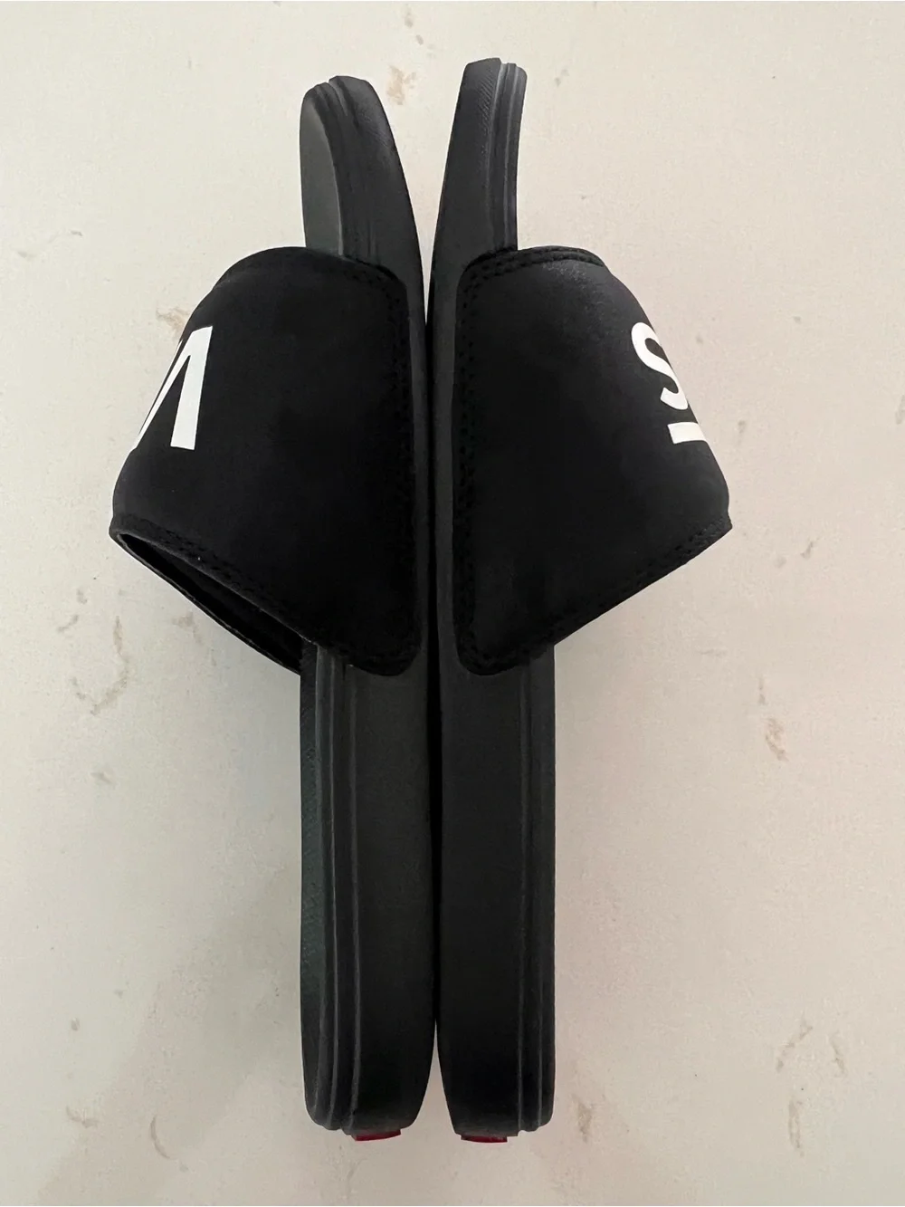 Vans La Costa Black Slides with White Vans Logo